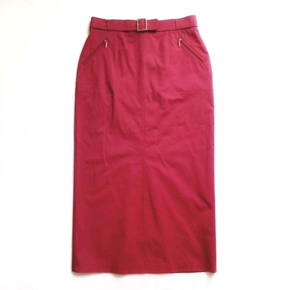 NWT BASLER Horst Basler Red Belted Maxi Pencil Skirt Size 40